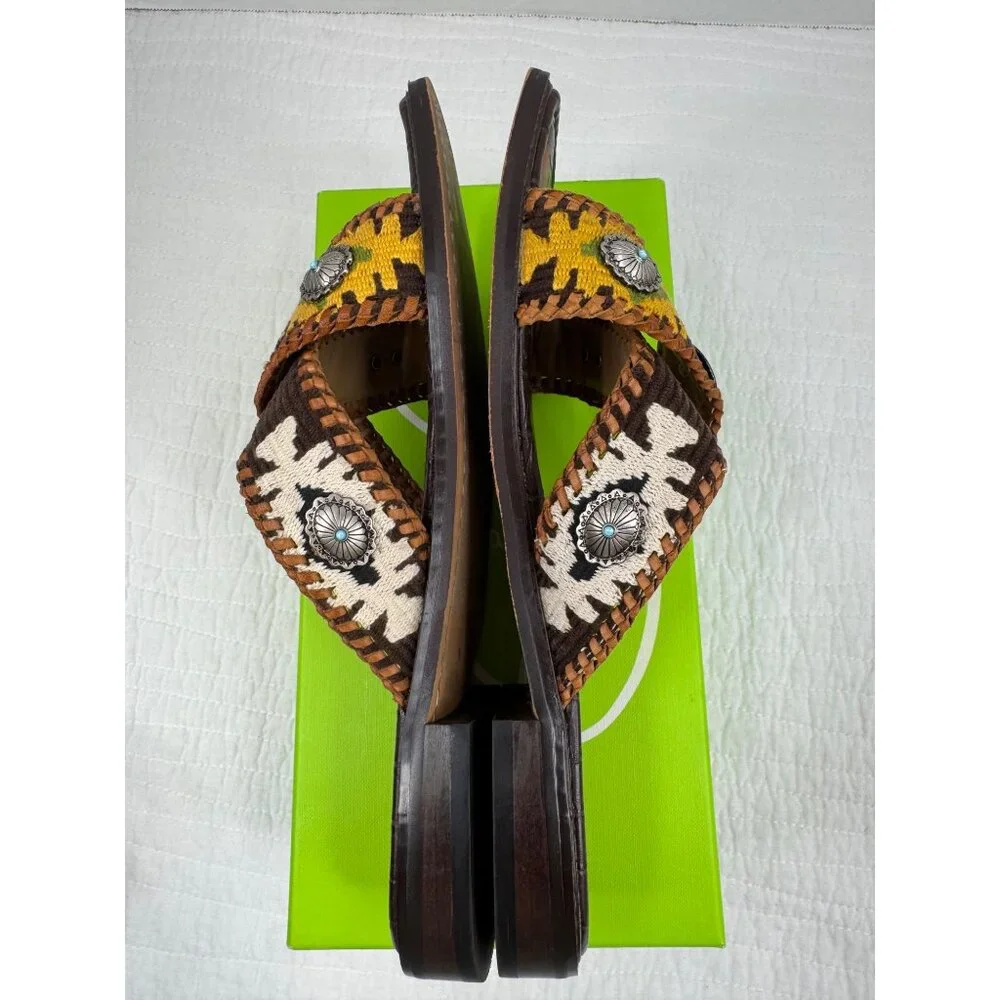 Sam Edelman Brown Multi Leather Embellished Slide Sandals - Picture 6 of 11